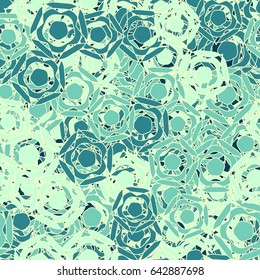 Seamless pattern. Abstract a five-sided figure. Chaotic order. Fashionable women's and children's camo. Yellow, green-blue tones.