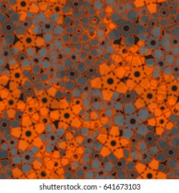 Seamless pattern. Abstract a five-sided flowers. Chaotic order. Fashionable women's and children's camo. Orange and gray tones.