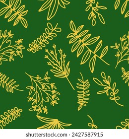 Nahtloses Muster abstrakter Blumenhintergrund mit Blättern, Handzeichnung Umrissfarbe.
