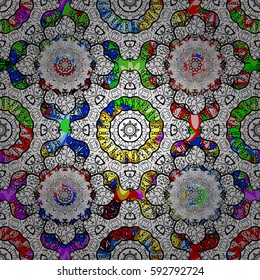 Seamless pattern abstract floral background. Vector sketch of many abstract flowers in colors. Hand drawn seamless flower illustration.