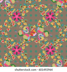 Seamless pattern abstract floral background. Vector sketch of many abstract flowers in pink and green colors. Hand drawn seamless flower illustration.