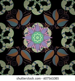 Seamless pattern abstract floral background. Vector sketch of many abstract flowers in colors. Hand drawn seamless flower illustration.