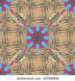 Seamless pattern abstract floral background. Vector sketch of many abstract flowers in colors. Hand drawn seamless flower illustration.