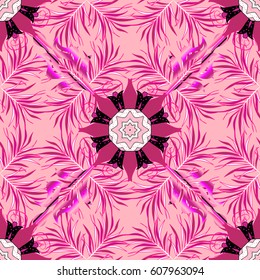 Seamless pattern abstract floral background. Vector sketch of many abstract flowers in colors. Hand drawn seamless flower illustration.