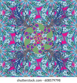 Seamless pattern abstract floral background. Vector sketch of many abstract flowers in colors. Hand drawn seamless flower illustration.