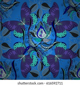 Seamless pattern abstract floral background. Vector sketch of many abstract flowers in colors. Hand drawn seamless flower illustration.