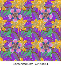 Seamless pattern abstract floral background. Vector sketch of many abstract colored flowers. Hand drawn seamless flower illustration.