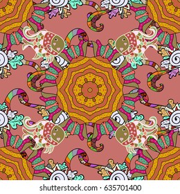 Seamless pattern abstract floral background. Vector sketch of many abstract flowers in pink colors. Hand drawn seamless flower illustration.