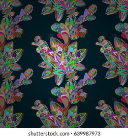 Seamless pattern abstract floral background. Vector sketch of many abstract flowers in blue colors. Hand drawn seamless flower illustration.