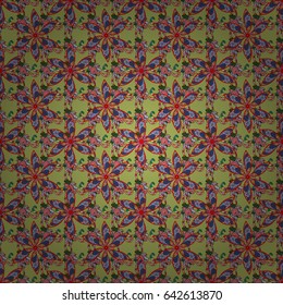 Seamless pattern abstract floral background. Vector sketch of many abstract flowers in blue colors. Hand drawn seamless flower illustration.