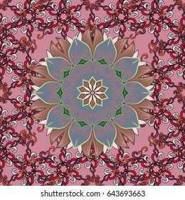 Seamless pattern abstract floral background. Vector sketch of large abstract flower in blue colors. Hand drawn seamless flower illustration.