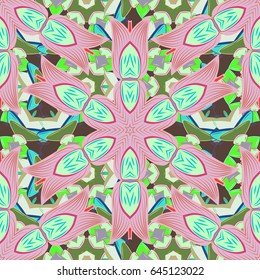 Seamless pattern abstract floral background. Vector sketch of many abstract flowers in red colors. Hand drawn seamless flower illustration.