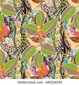 Seamless pattern abstract floral background. Vector sketch of many abstract flowers in blue colors. Hand drawn seamless flower illustration.