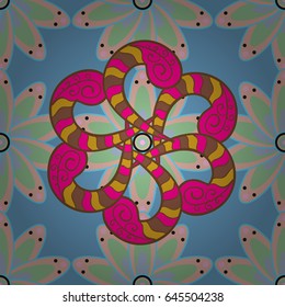 Seamless pattern abstract floral background. Vector sketch of many abstract flowers in colors. Hand drawn seamless flower illustration.