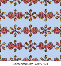 Seamless pattern abstract floral background. Vector sketch of many abstract flowers in blue colors. Hand drawn seamless flower illustration.