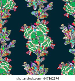Seamless pattern abstract floral background. Vector sketch of many abstract flowers in blue colors. Hand drawn seamless flower illustration.
