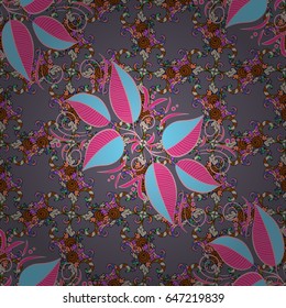 Seamless pattern abstract floral background. Vector sketch of many abstract leaves in blue colors. Hand drawn seamless leaf illustration.