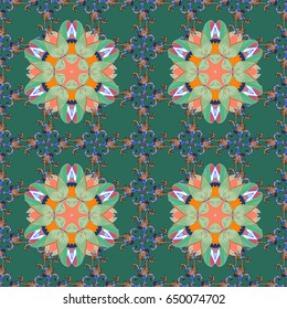 Seamless pattern abstract floral background. Vector sketch of many abstract flowers in colors. Hand drawn seamless flower illustration.