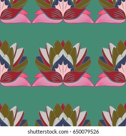 Seamless pattern abstract floral background. Vector sketch of many abstract flowers in colors. Hand drawn seamless flower illustration.
