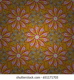 Seamless pattern abstract floral background. Vector sketch of many abstract flowers in yellow and pink colors. Hand drawn seamless flower illustration.