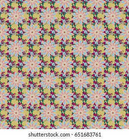 Seamless pattern abstract floral background. Vector sketch of many abstract flowers in colors. Hand drawn seamless flower illustration.