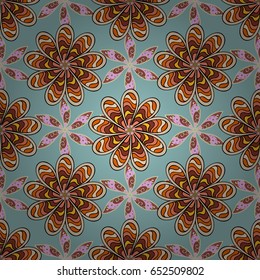 Seamless pattern abstract floral background. Vector sketch of many abstract flowers in colors. Hand drawn seamless flower illustration.