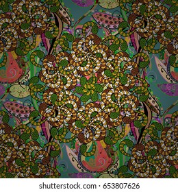 Seamless pattern abstract floral background. Vector sketch of many abstract flowers in colors. Hand drawn seamless flower illustration.
