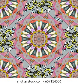 Seamless pattern abstract floral background. Vector sketch of many abstract flowers in colors. Hand drawn seamless flower illustration.