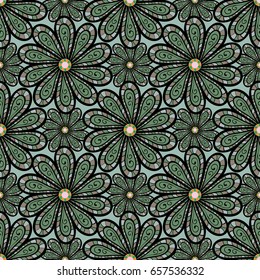 Seamless pattern abstract floral background. Vector sketch of many abstract flowers in colors. Hand drawn seamless flower illustration.