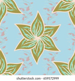 Seamless pattern abstract floral background. Vector sketch of many abstract flowers in colors. Hand drawn seamless flower illustration.