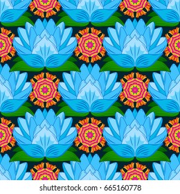 Seamless pattern abstract floral background. Vector sketch of many abstract flowers in colors. Hand drawn seamless flower illustration.