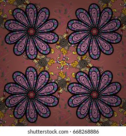Seamless pattern abstract floral background. Vector sketch of many abstract flowers in colors. Hand drawn seamless flower illustration.