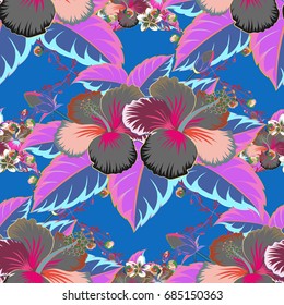 Seamless pattern abstract floral background. Vector sketch of many abstract colored flowers. Hand drawn seamless flower illustration.