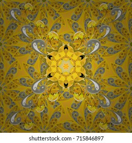 Seamless pattern abstract floral background. Vector sketch of many abstract flowers in yellow, neutral and beige colors. Hand drawn seamless flower illustration.