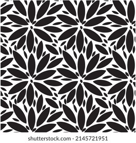 Seamless pattern, abstract Floral black and white background with on white background. Vector pattern, geometric leaves shapes design illustration.
