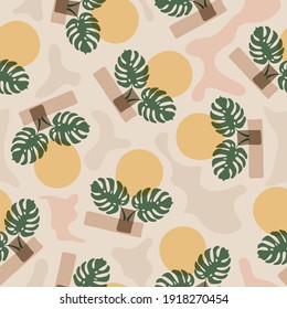 Seamless pattern with abstract floral design in a minimalist style. Linear vector illustration. Flat design.