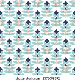 Seamless pattern, abstract floral elements, geometric pattern, scandinavian style, white background, vector illustration