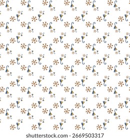Seamless Pattern with Abstract Floral Elements in Blue and Brown
