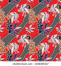 Seamless pattern with abstract floral, Indonesian batik motif, traditional style