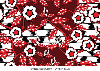 Seamless pattern with abstract floral, Indonesian batik motif, modern style