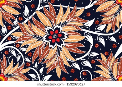 Seamless pattern with abstract floral, Indonesian batik motif, traditional style