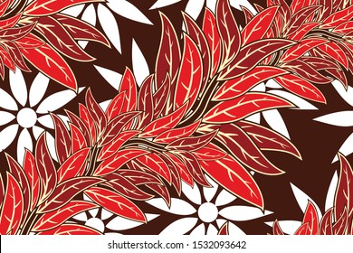 Seamless pattern with abstract floral, Indonesian batik motif, traditional style