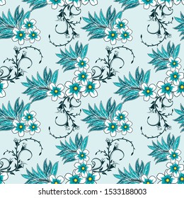 Seamless pattern with abstract floral, Indonesian batik motif, traditional style