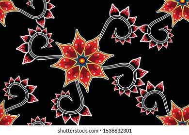 Seamless pattern with abstract floral, Indonesian batik motif, fantasy style