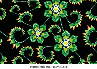 Seamless pattern with abstract floral, Indonesian batik motif, fantasy style