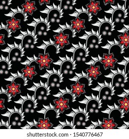Seamless pattern with abstract floral, Indonesian batik motif, fantasy style