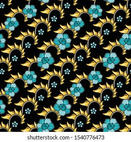 Seamless pattern with abstract floral, Indonesian batik motif, fantasy style