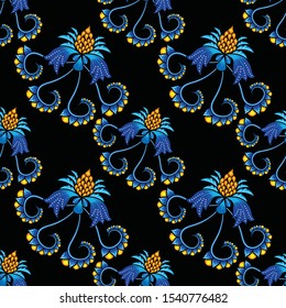Seamless pattern with abstract floral, Indonesian batik motif, fantasy style