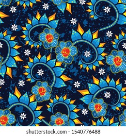 Seamless pattern with abstract floral, Indonesian batik motif, fantasy style