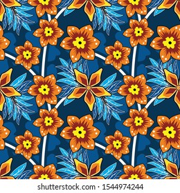 Seamless pattern with abstract floral, Indonesian batik motif, fantasy style